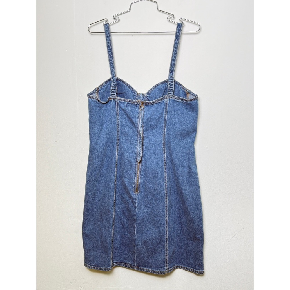 STEVE MADDEN Denim Bustier Mini Dress Jean Strappy Zip Front Bodycon L - Picture 5 of 6